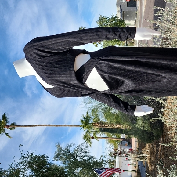 SPIRIT OF GRACE NORDSTROM Black Cut Out Wrap Dress L M Bodycon Criss Cross Front - Picture 9 of 15